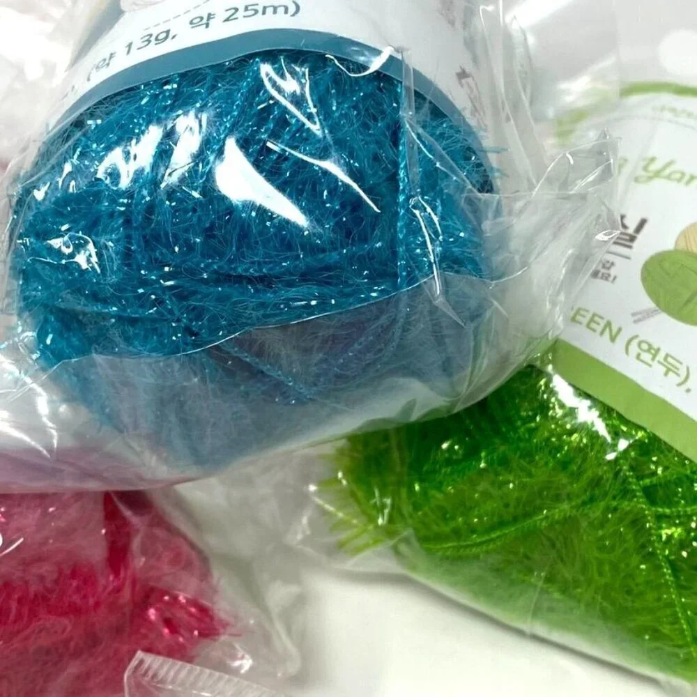 Korean Scrubby Sparkle Yarn Knitting Crochet 6-Pack 13 Grams/ 27.3 Yards
